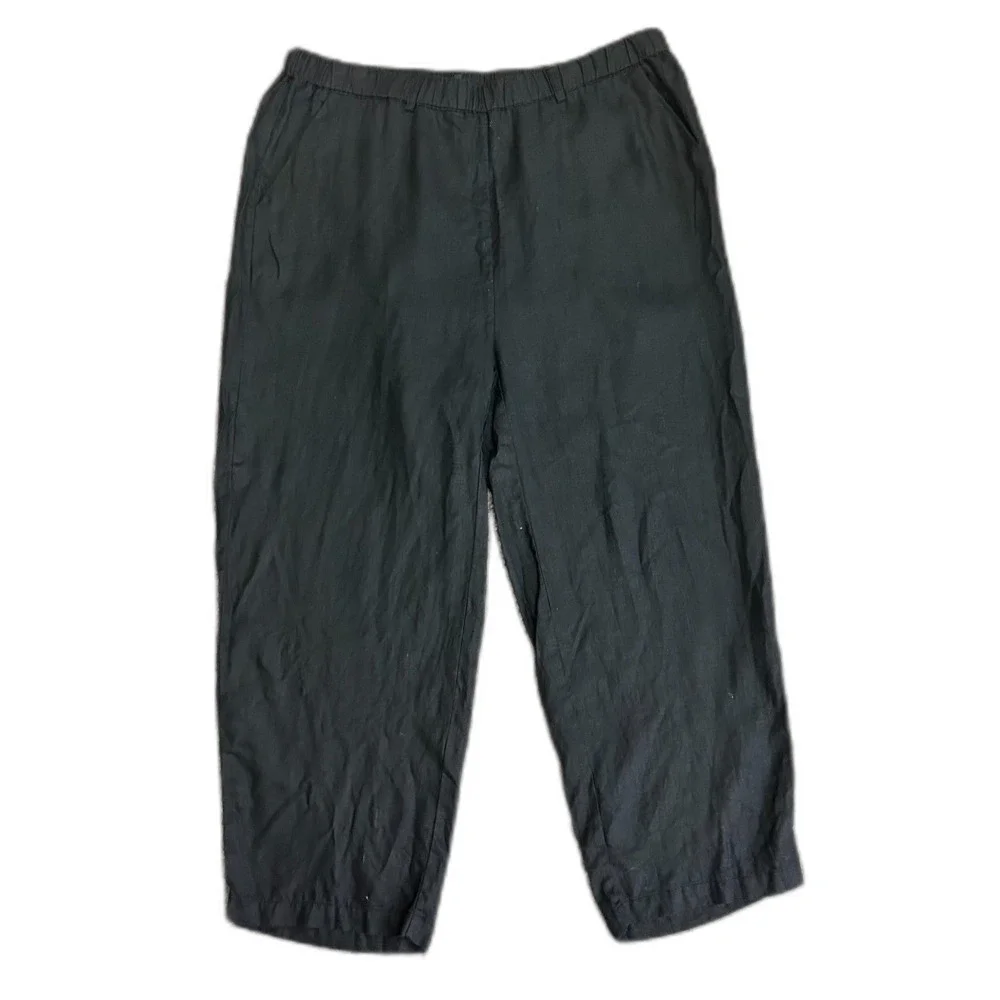 Quince Women's Black NWOT European Linen Elastic Waist Wide Leg Pants Size XL